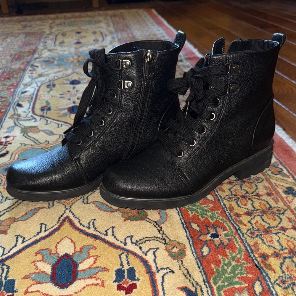Munro Black Leather Combat Boots